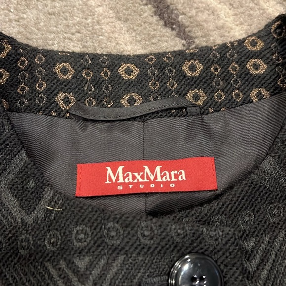 Vintage Max Mara Black Jacquard Wool Coat - Picture 8 of 16